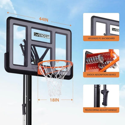 Basketball Hoop Outdoor, 44/48 Inch Impact Backboard, Adjustable Height