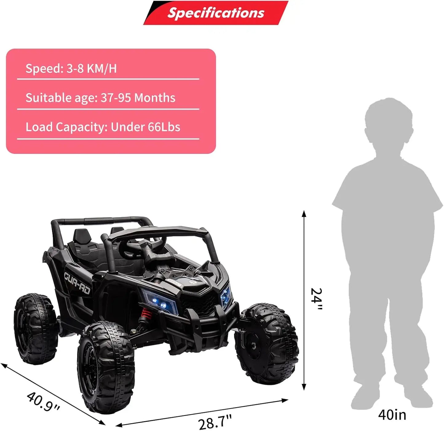 Ride On Car, 24V Electric Motor, 2-Seater, w/Remote for Kids