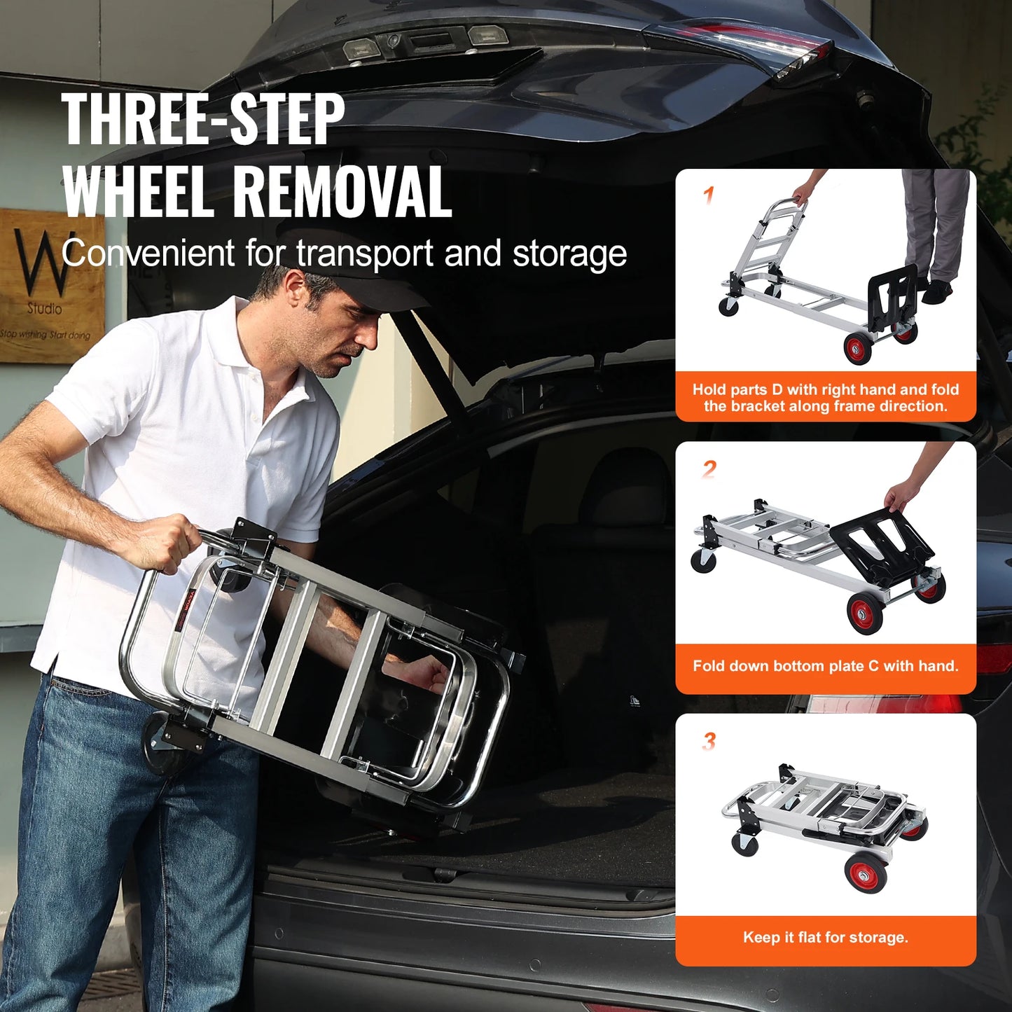 Heavy-Duty Hand Truck, 400 LB Capacity, Foldable Luggage or Utility Cart