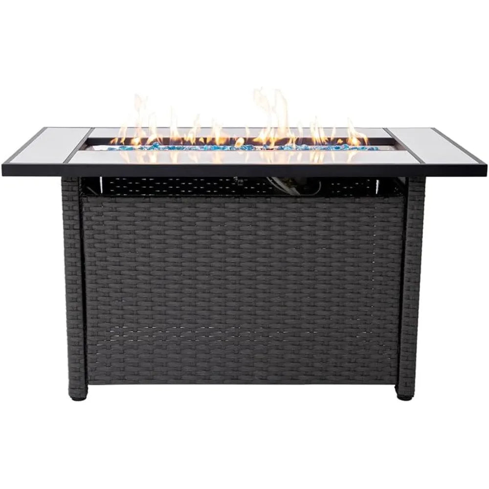 Propane Fire Pit Table, 50,000 BTU Firepits w/ Lava Rocks and Removable Metal Lid