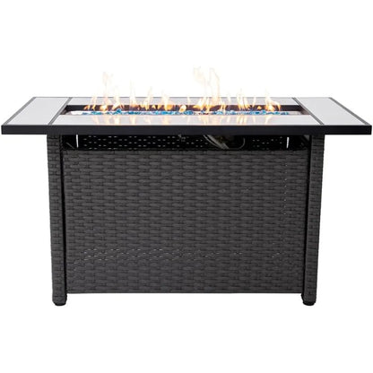 Propane Fire Pit Table, 50,000 BTU Firepits w/ Lava Rocks and Removable Metal Lid