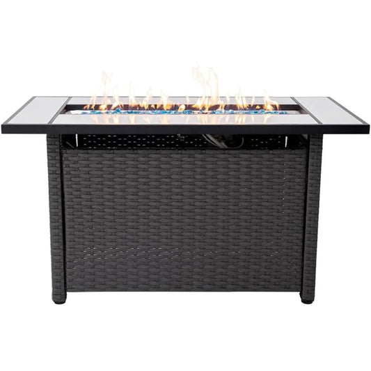 Propane Fire Pit Table, 50,000 BTU Firepits w/ Lava Rocks and Removable Metal Lid