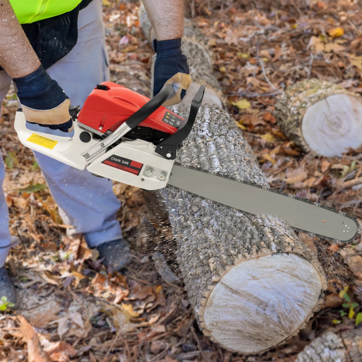 Chainsaw w/ 52cc Gasoline Engine, 20-inch Bar, and 7500 RPM Speed for Heavy-Duty Cutting, w/ Tool Bag