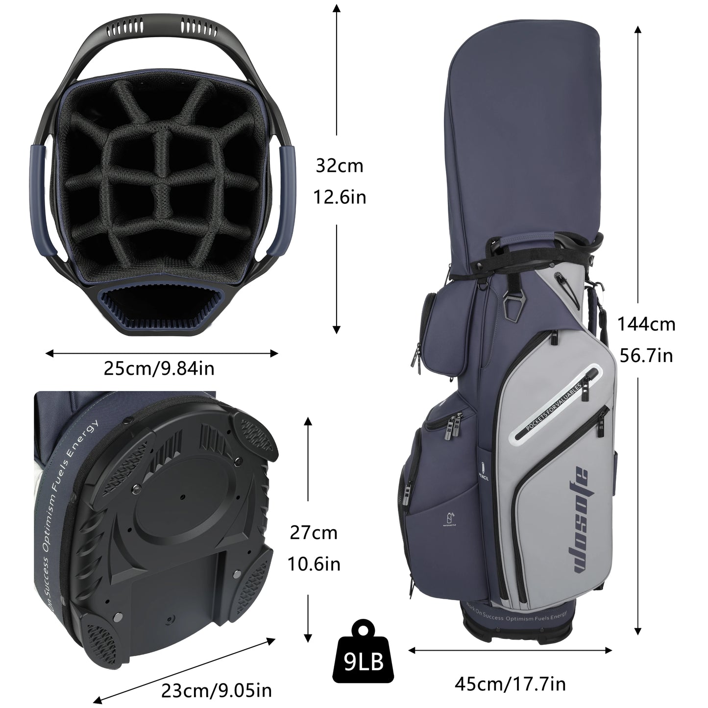 Leather Lightweight Golf Bag, 10 Pockets, 14-Way Dividers, Cooler Pouch for Men or Women