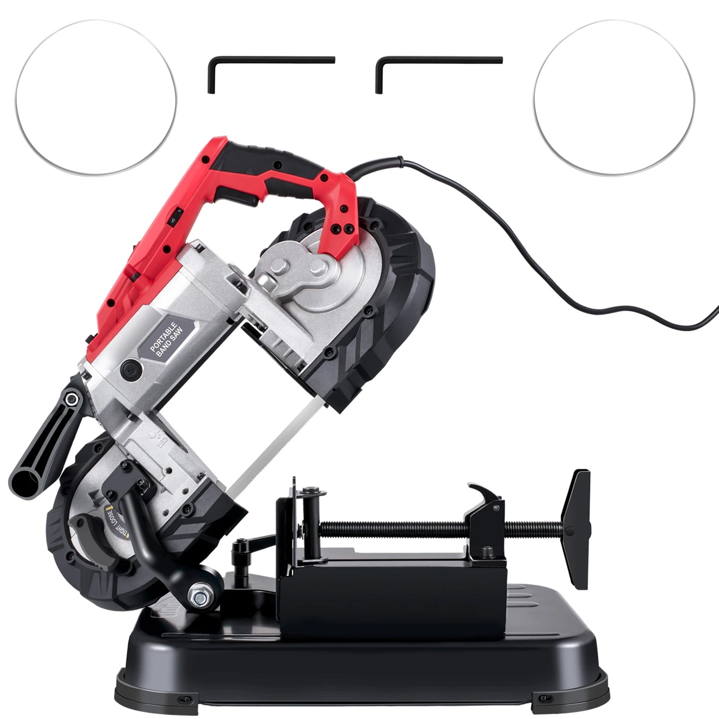 Portable Band Saw, 5 Inch Cutting Capacity, Cordless Variable Speed, 10Amp Motor, Deep Cut for Metal, Wood, Pipes, Rebar