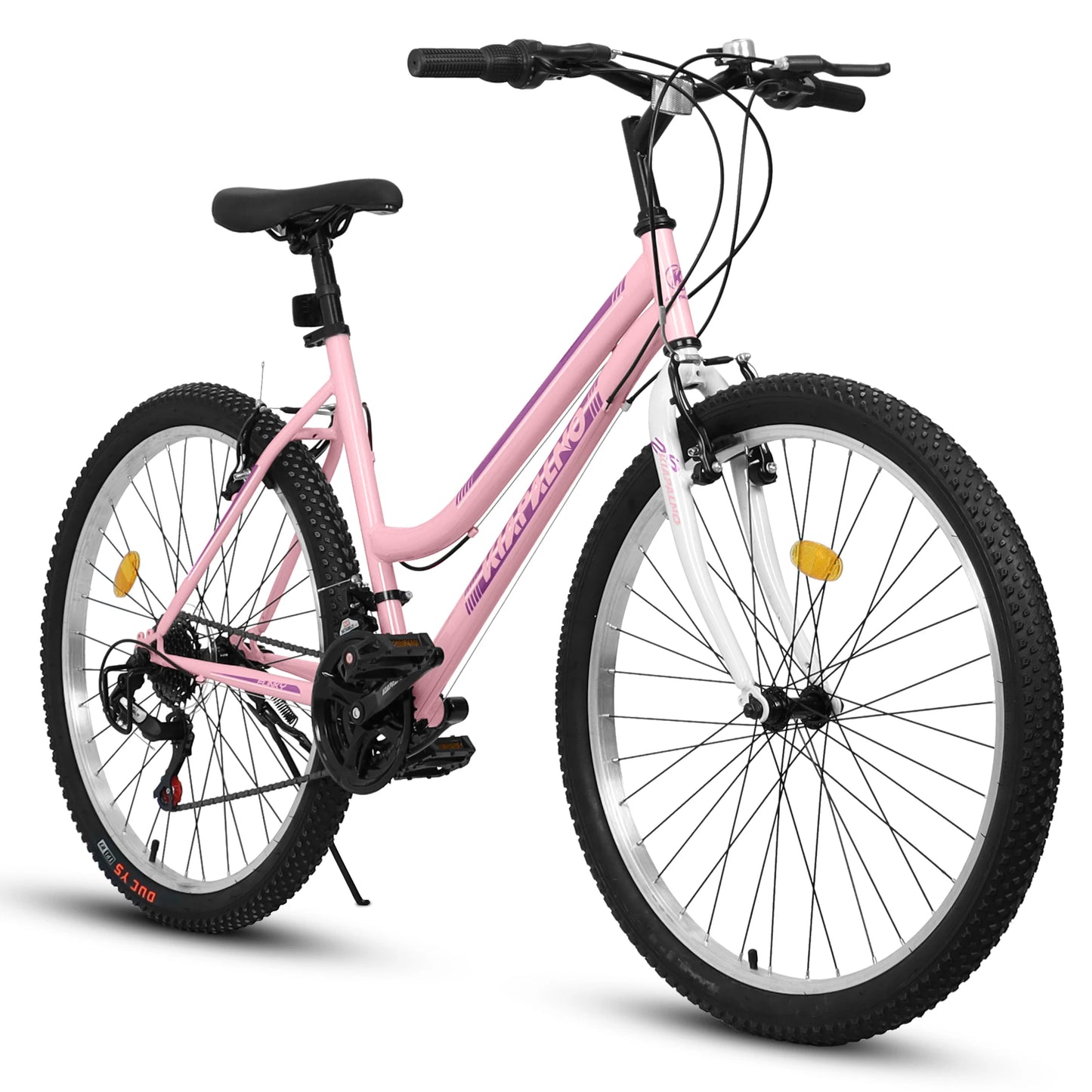 Women's 24 or 26 Inch Mountain Bike, 21 Speed Cycling Bike, V-Brake, High Carbon Steel Frame