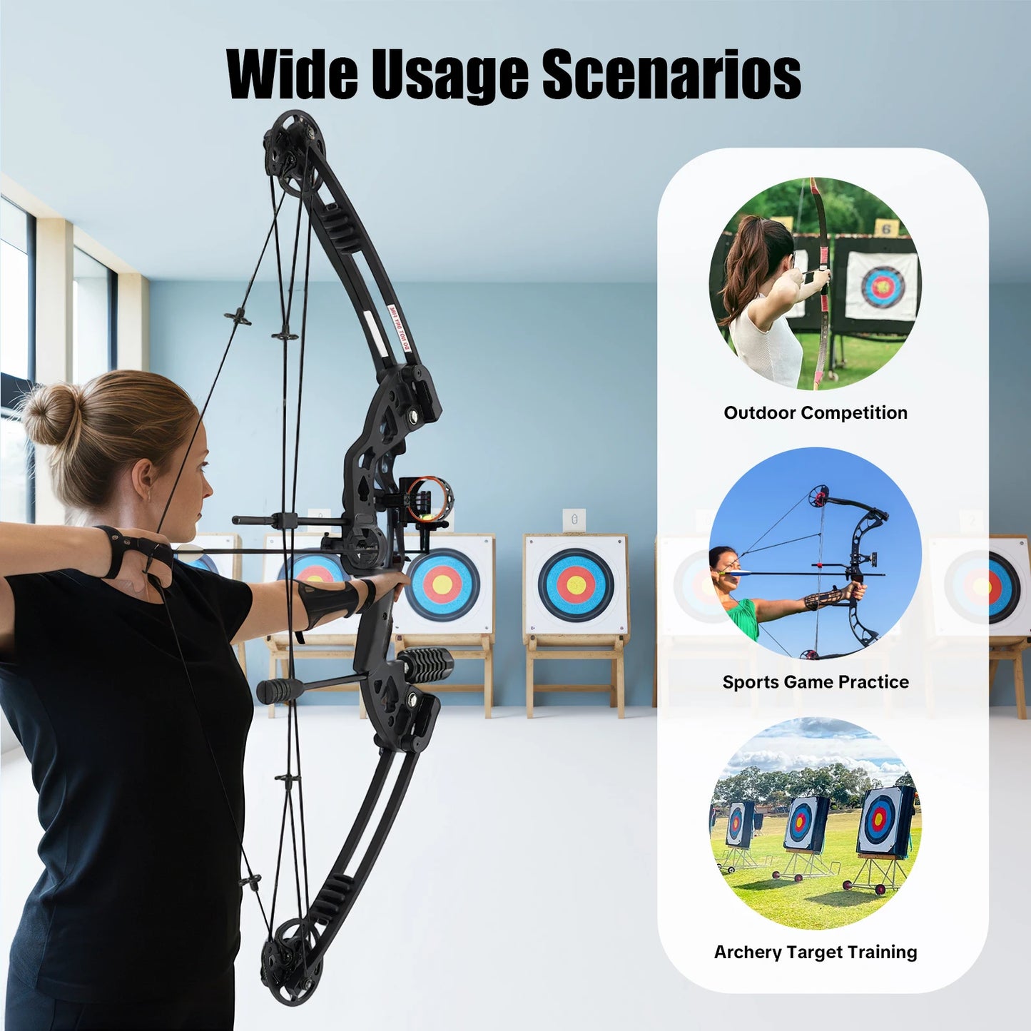 Compound Bow, Adjustable Draw Weight and Length with 3-Pin Sight, 12 Arrows Complete Set