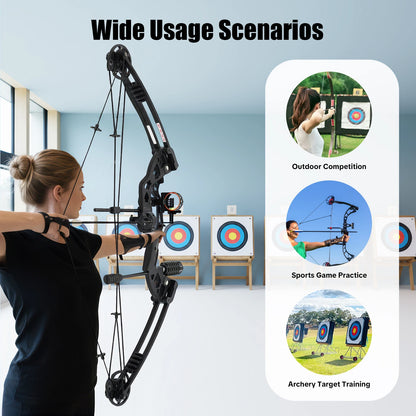 Compound Bow, Adjustable Draw Weight and Length with 3-Pin Sight, 12 Arrows Complete Set