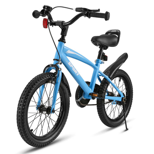 16 Inch Kids Bike, w/ Training Wheels, Kickstand, Dual Handbrake, Adjustable Handlebar & Saddle