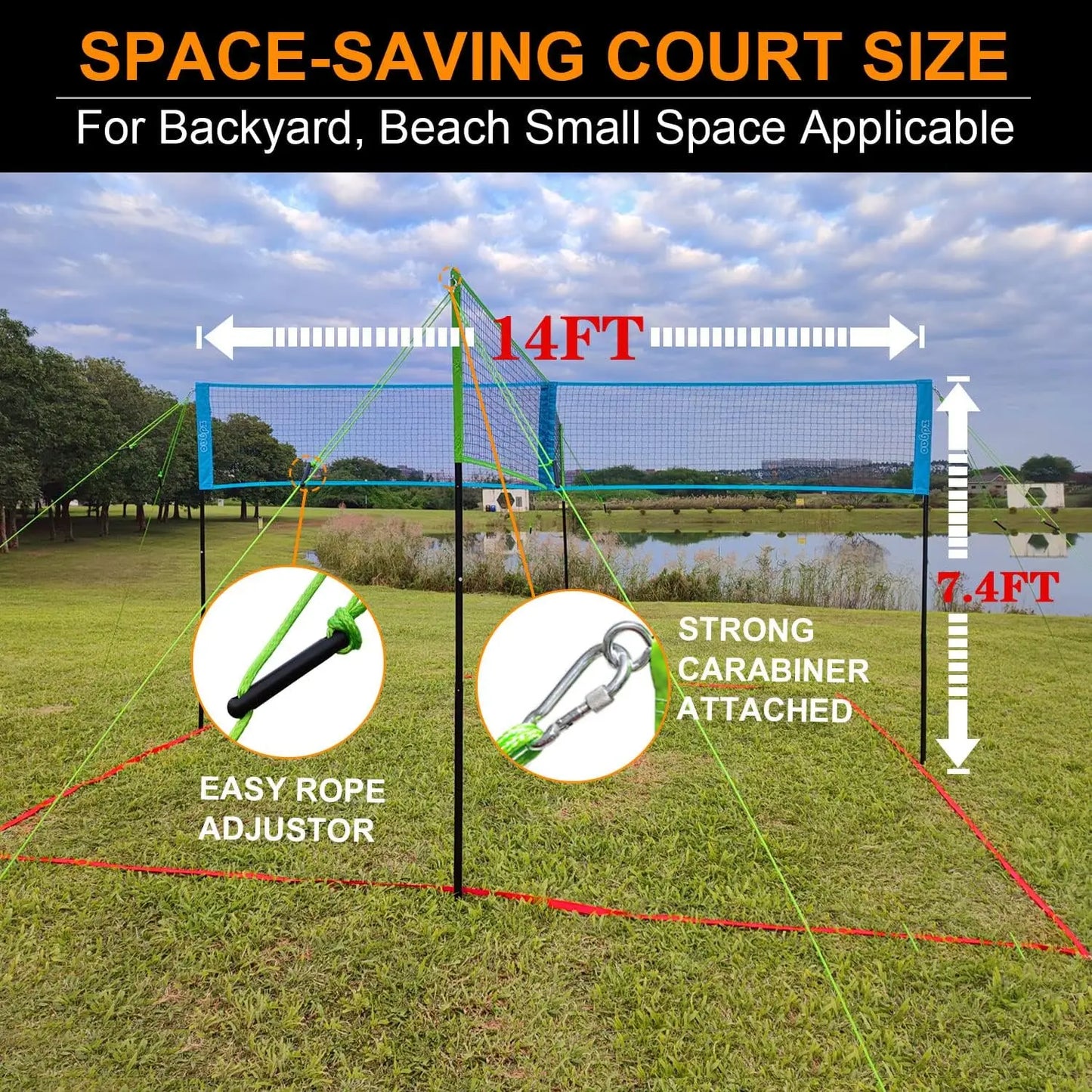 Volleyball & Badminton Combo, Adjustable 4-Way Net with Carry Bag