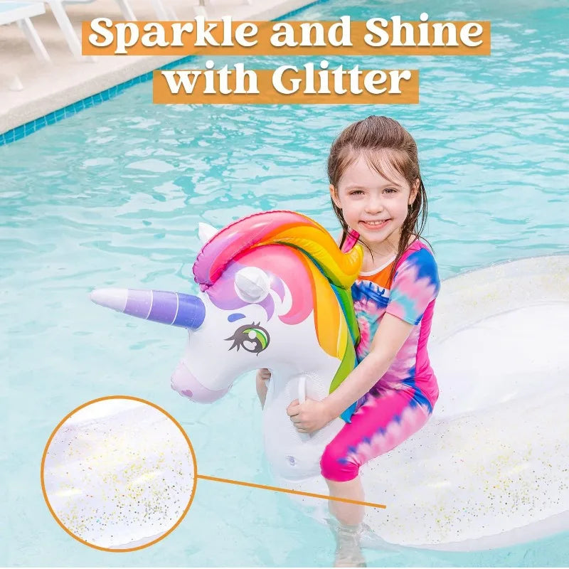 Unicorn Pool Floatie, Inflatable Rainbow Ride On Raft Lounge
