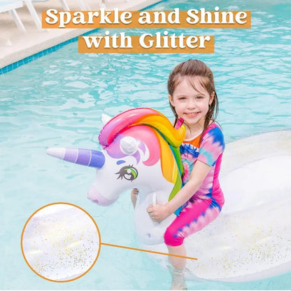 Unicorn Pool Floatie, Inflatable Rainbow Ride On Raft Lounge