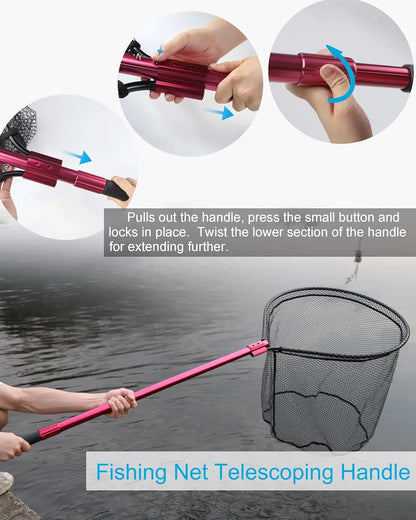 Large Rubber Fishing Net, Telescoping Handle, Extends to 94in, for Fresh or Saltwater