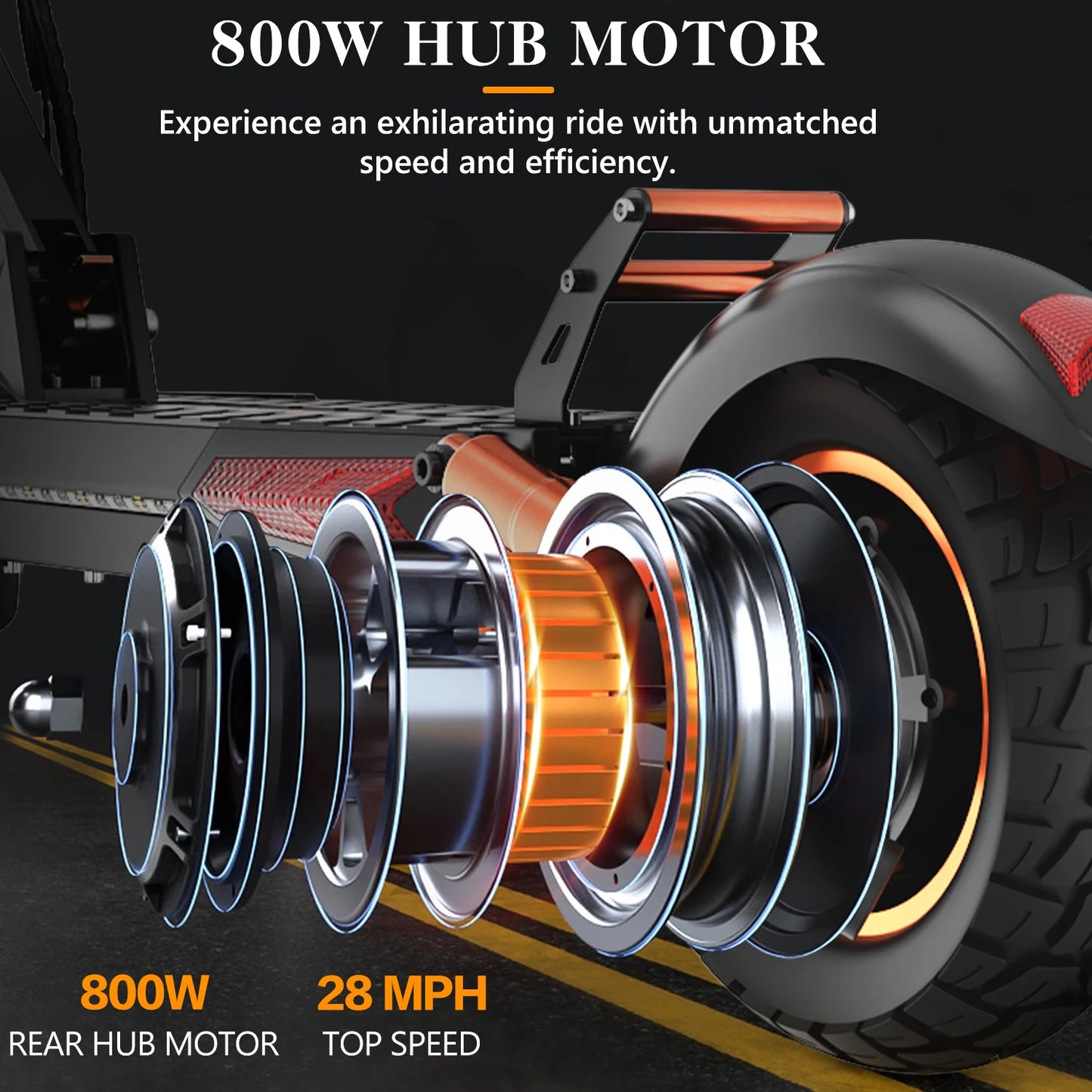 Electric Scooter, 800W Motor 48V, 12.5AH Battery, 10"Tire, Max 40-50KM Range, Disc Brake, LCD Display