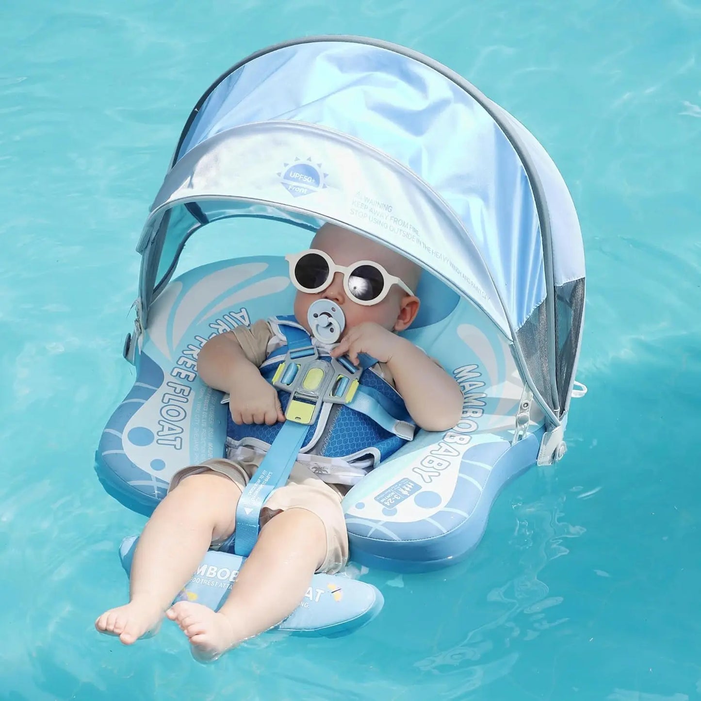MamboBaby Swim Float with Canopy, Pool Infant Swimming Lying Waist 3-24 Months