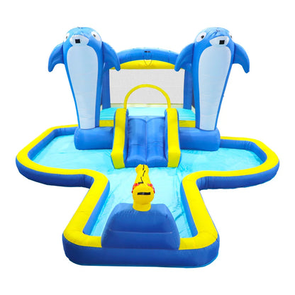 Inflatable Water Slide, Trampoline, Bounce House with  Dolphin Sprinkler