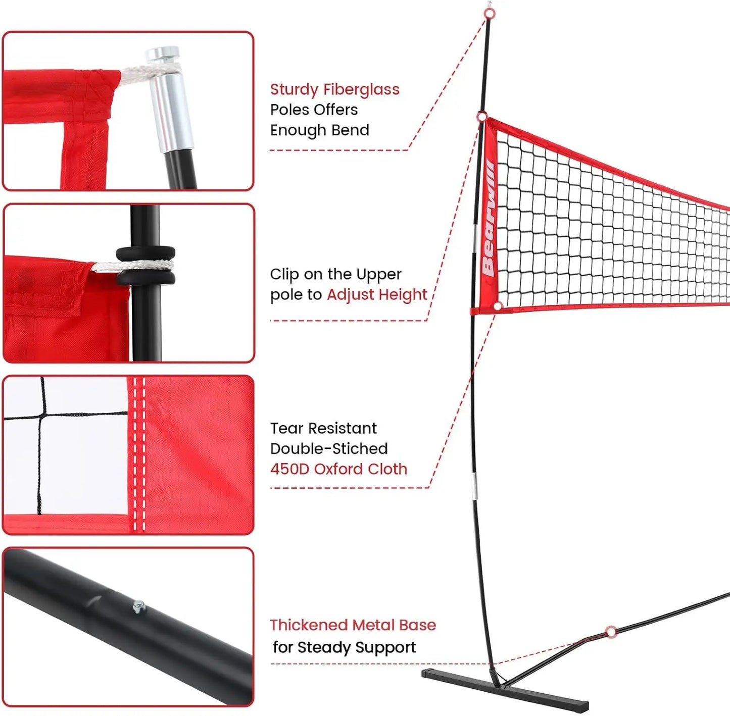 Volleyball Net, 12FT Portable, Adjustable Height with Carry Bag