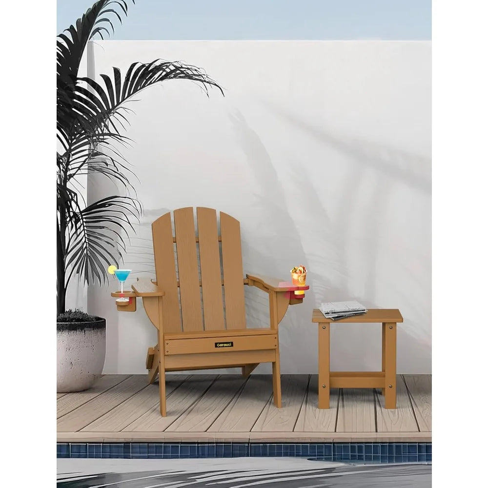 Folding Adirondack Chair Set of 4, Wood Textured Plastic w/ Cup Holders