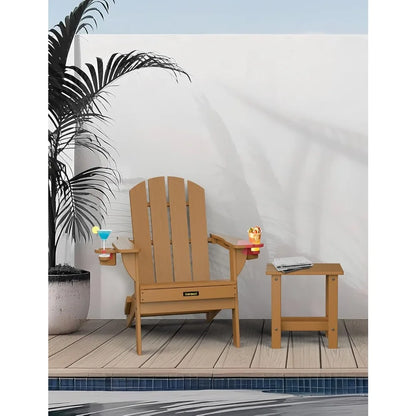 Folding Adirondack Chair Set of 4, Wood Textured Plastic w/ Cup Holders