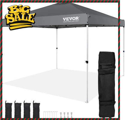 Pop Up Canopy Tent, 10 x10 ft, Waterproof, Silver Coated Tarp, w/ Portable Roller Bag and 4 Sandbags