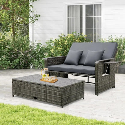 Wicker Patio Outdoor Patio Daybed, Lounger, Loveseat & Storage Ottoman