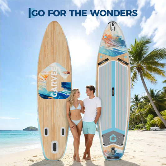 Inflatable Stand Up 10.6 Ft Paddle Board 450LBS Capacity, Wide w/ Camera Mount Non-Slip Deck, Backpack