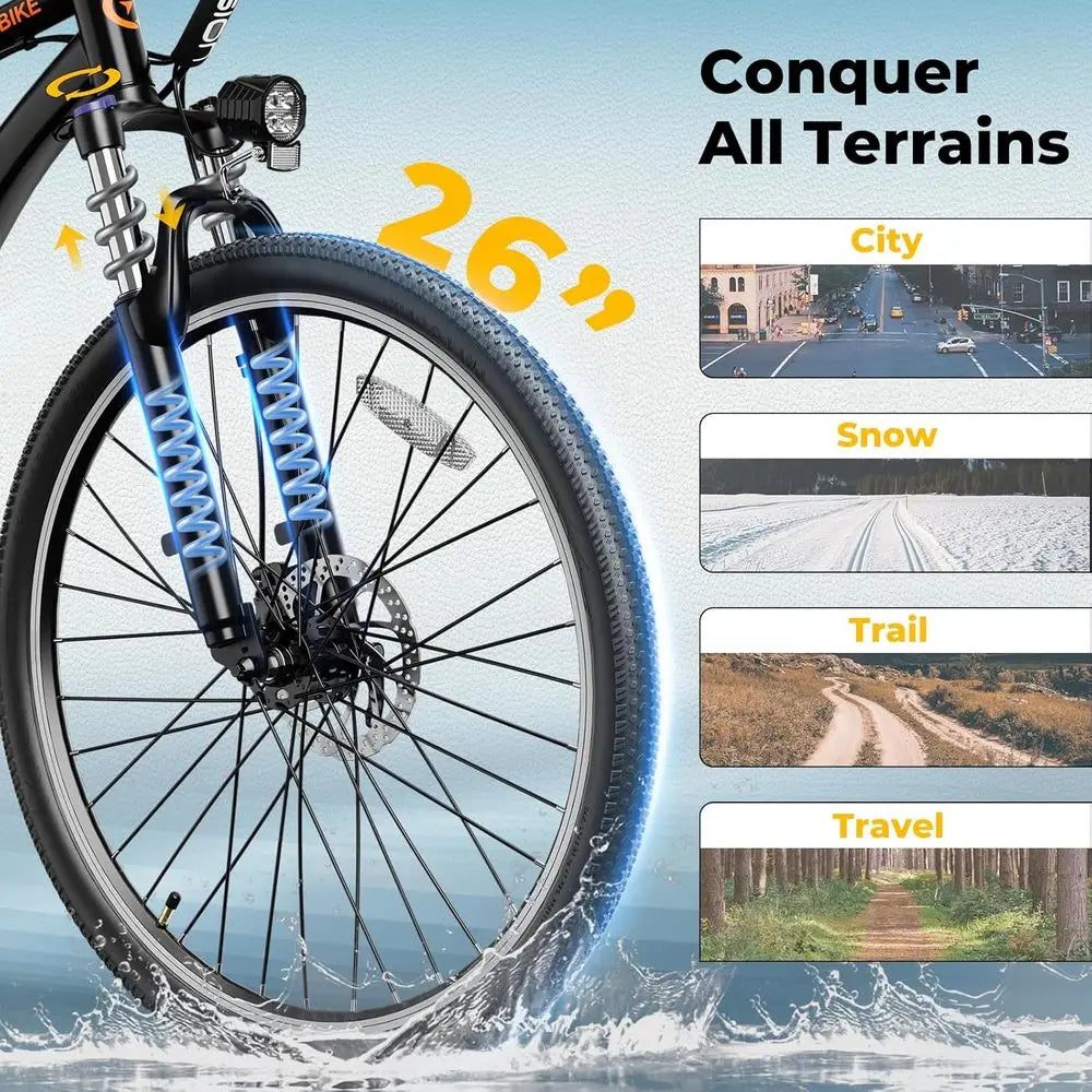Electric Mountain Bike, Adults' 750W Peak Power, 40 Miles, 20 MPH, 360Wh Battery, 7-Speed, 26' Tires