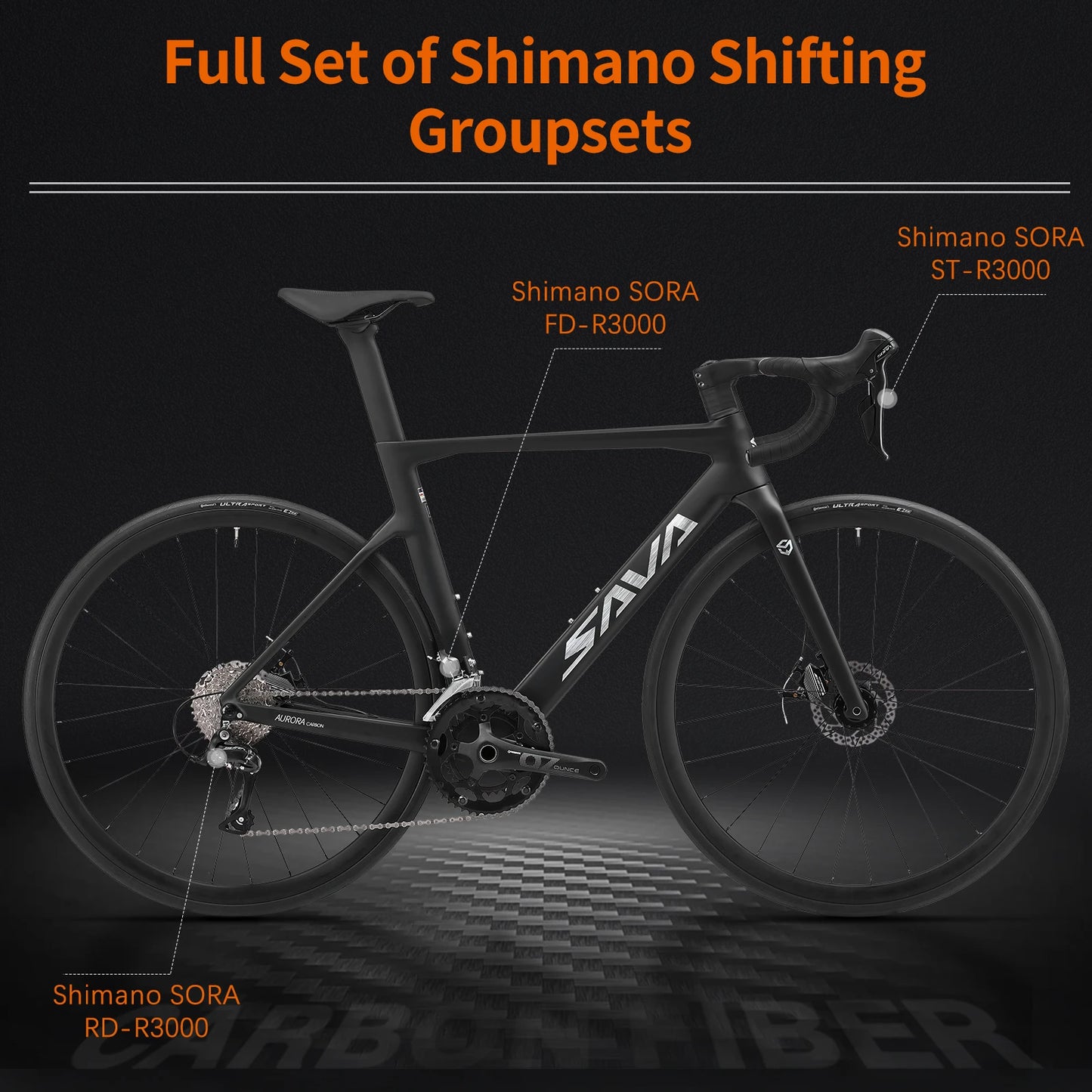 Racing Road Bicycle, Carbon Fiber Frame, Integrated Handlebar, 18-Speed Adult Competition Bicycle