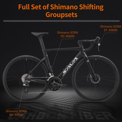 Racing Road Bicycle, Carbon Fiber Frame, Integrated Handlebar, 18-Speed Adult Competition Bicycle