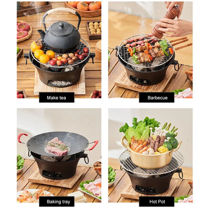 Round Stainless Steel Barbecue Grill, Portable Camping Stove, Tabletop Picnic