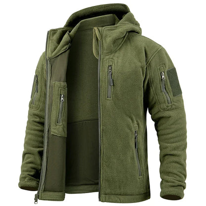 Men's Tactical Hunting Fleece Jacket, Warm, Full Zip Hoodies, Multi-Pockets