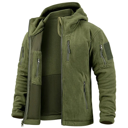 Men's Tactical Hunting Fleece Jacket, Warm, Full Zip Hoodies, Multi-Pockets