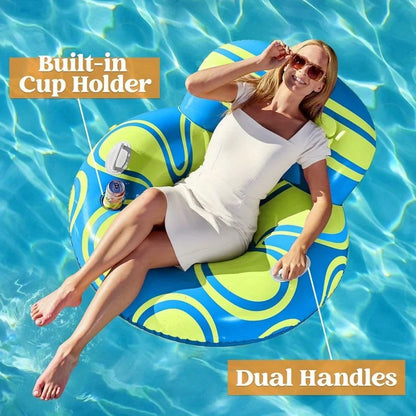 Inflatable Pool Float Lounger Chair with Big Backrest, Handle Cup Holder