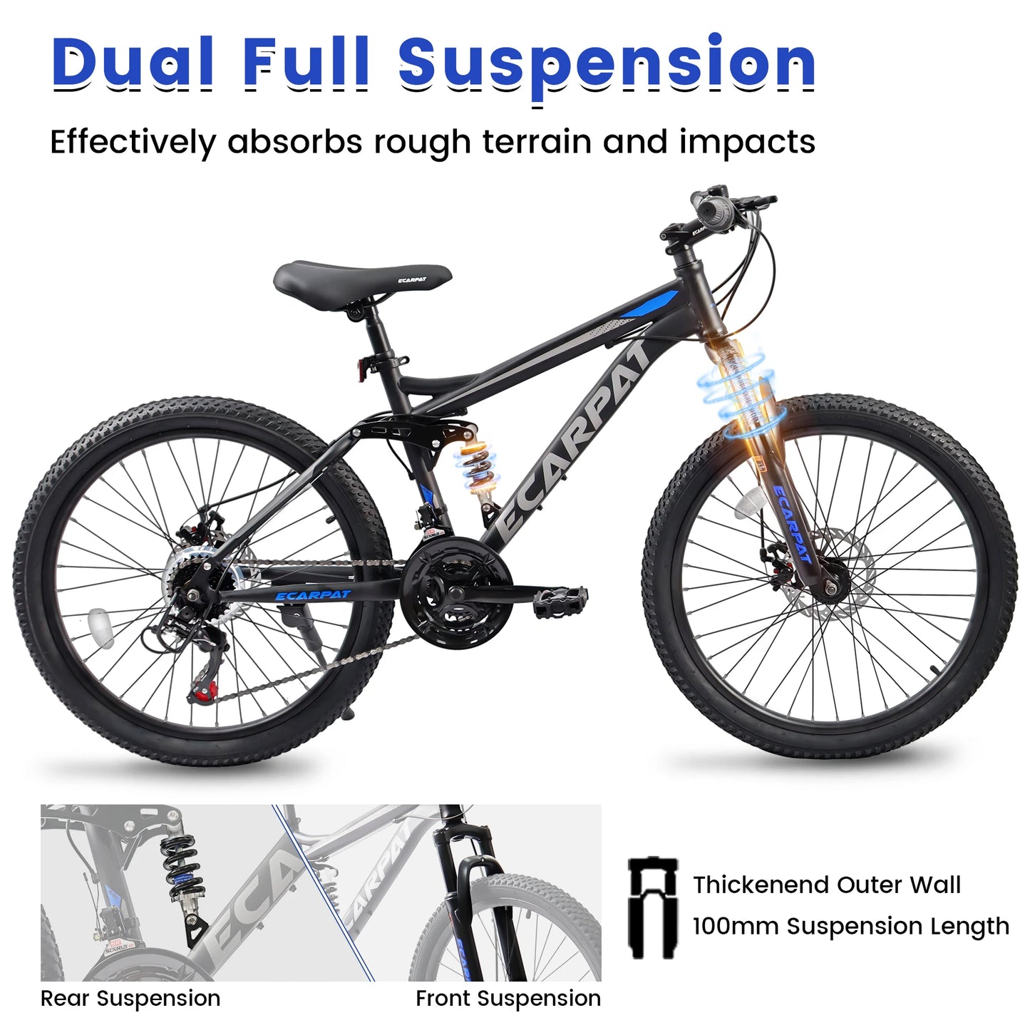 Dual Full Suspension Mountain Bike, 24/26/27.5 Inch, Unisex, 21-Speed, Disc Bicycles