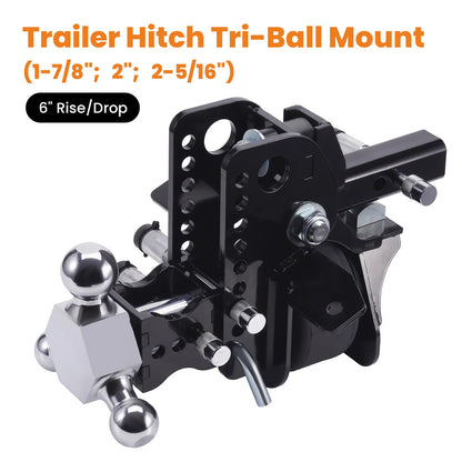 Adjustable Trailer Hitch w/ Air Suspension Bag & Three Ball Mount, 6" Rise / Drop