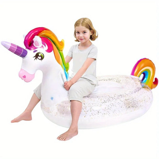 Unicorn Pool Floatie, Inflatable Rainbow Ride On Raft Lounge
