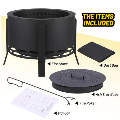 Smokeless Firepit, Low Smoke, Outdoor 26 Inch Pit w/ Folding Feet, Multi-Fuel Wood Pellets