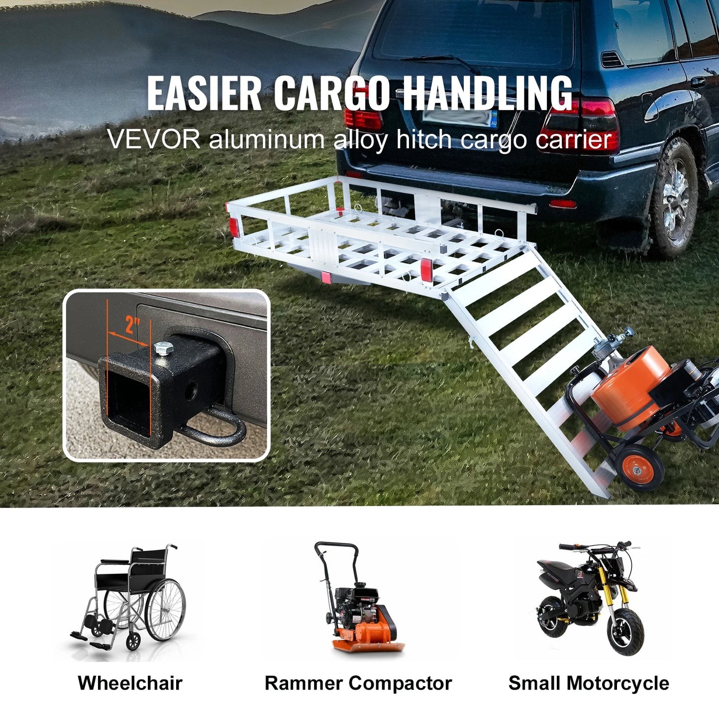 Cargo Carrier 400/500lb Capacity, Trailer Hitch Mount, Aluminum Cargo Basket 47x20x6 in