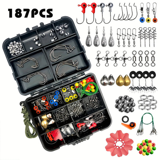 Ultimate Fishing Kit, Complete Tackle Box, Premium Hooks, Bait Parts, Sinkers, and More, 187pc