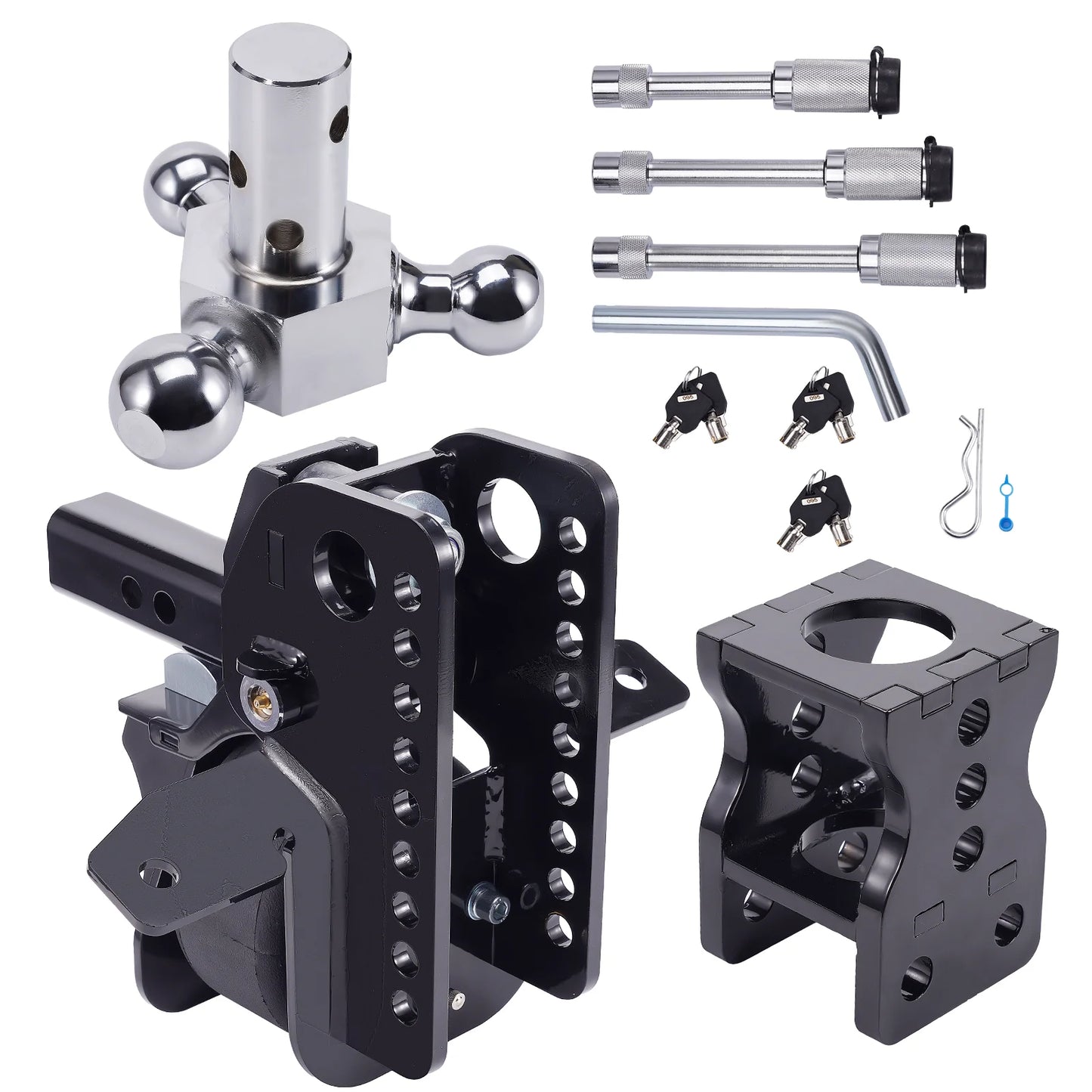 12,000lbs Adjustable Three-Ball Trailer Towing Hitch, 6" Drop/6" Rise