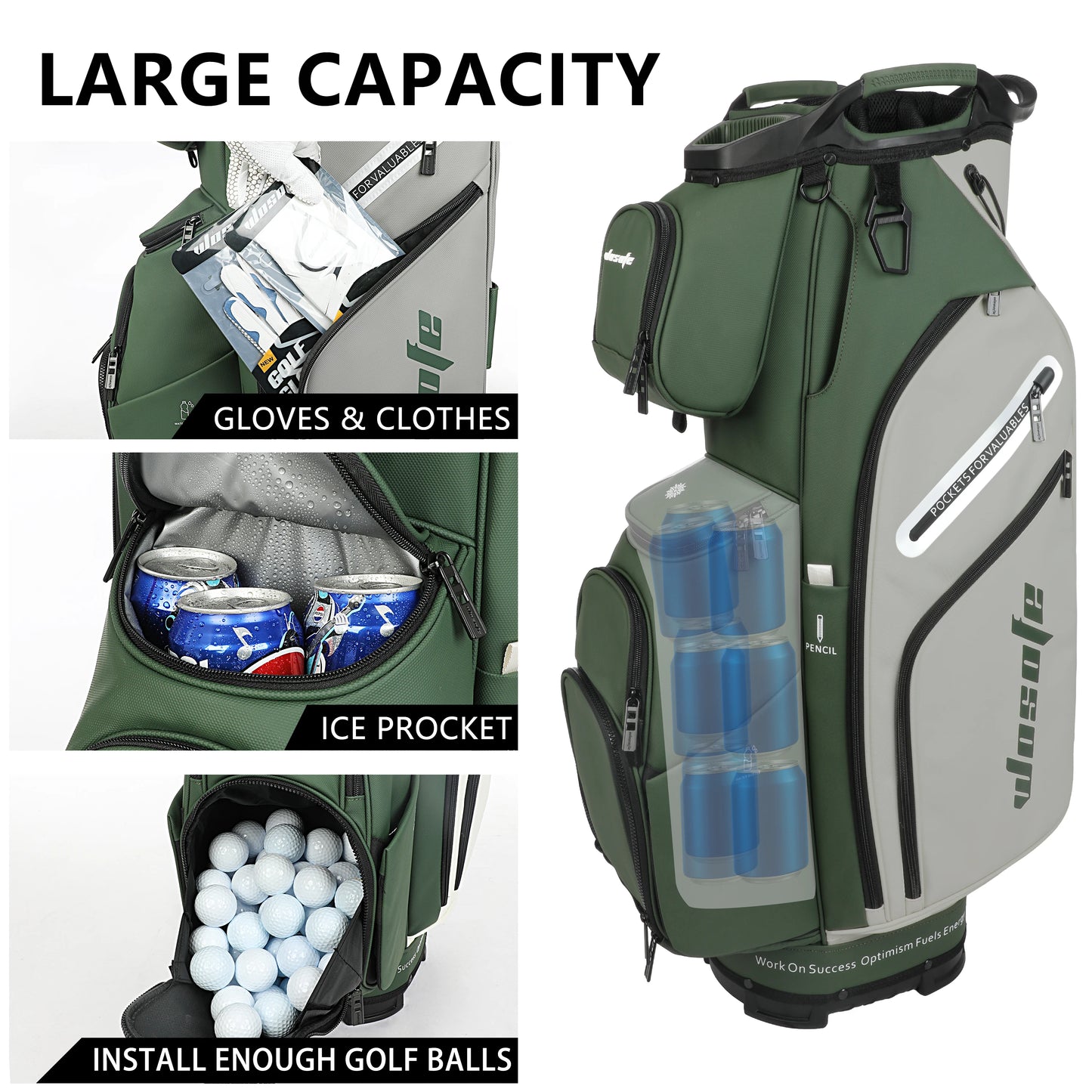 Leather Lightweight Golf Bag, 10 Pockets, 14-Way Dividers, Cooler Pouch for Men or Women