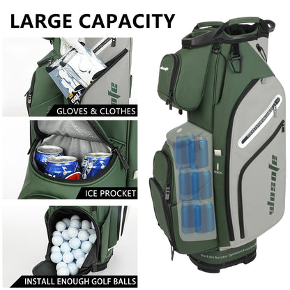 Leather Lightweight Golf Bag, 10 Pockets, 14-Way Dividers, Cooler Pouch for Men or Women