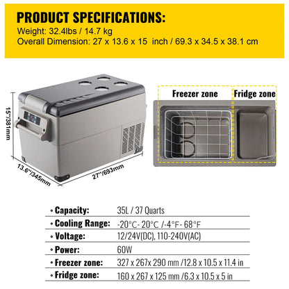 Mini Car Refrigerator, 20L 22L 35L 45L 55L, Fridge-Freezer, Portable Compressor DC 110-240V