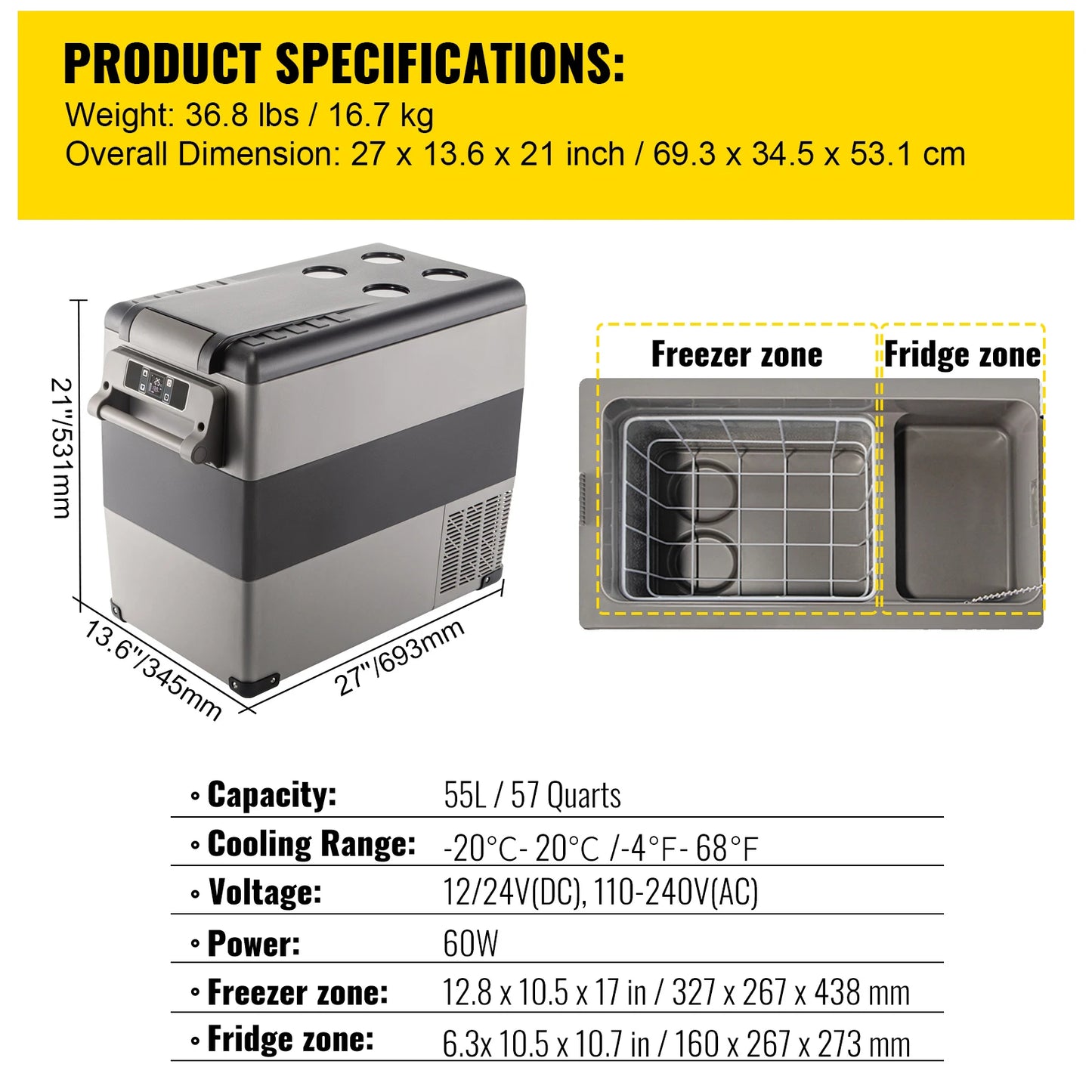 Mini Car Refrigerator, 20L 22L 35L 45L 55L, Fridge-Freezer, Portable Compressor DC 110-240V