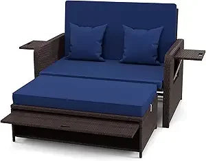 Wicker Patio Outdoor Patio Daybed, Lounger, Loveseat & Storage Ottoman