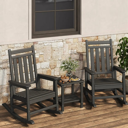 High-Back Adirondack Porch Rockers, 2- Chairs Set w/ Side Table