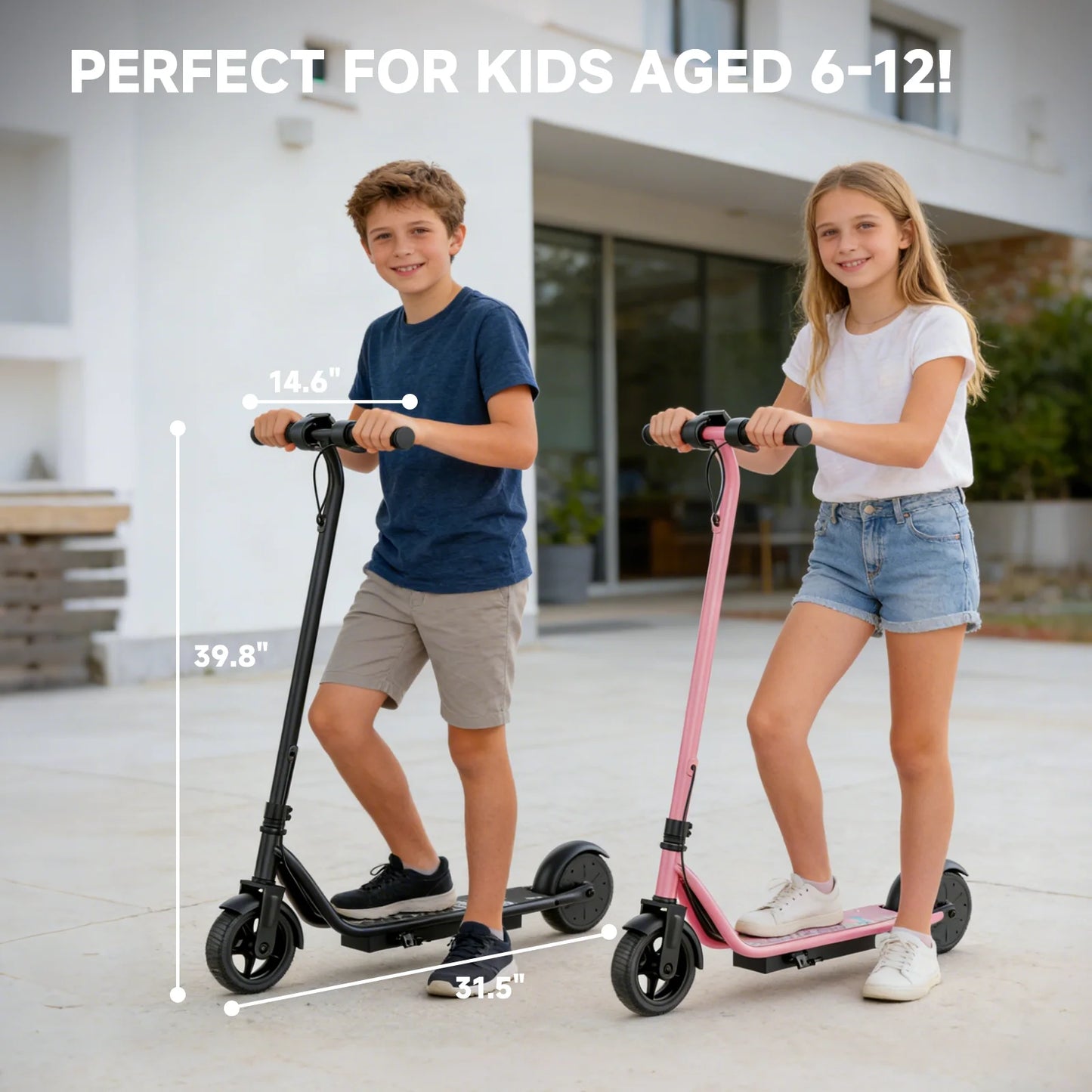 Electric Scooter for Kids, 3/6/9MPH, Three Speed Modes & 10Mile Max Range, 250W Motor, 6.5" Solid Tires, E-Scooter