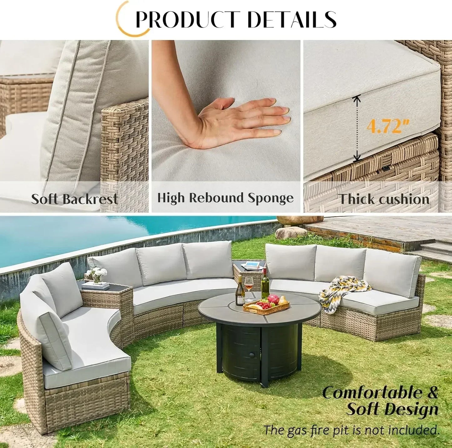 Patio Set,11 Piece Half-Moon Round Sectional Furniture Set w/ Storage Wedge & Table