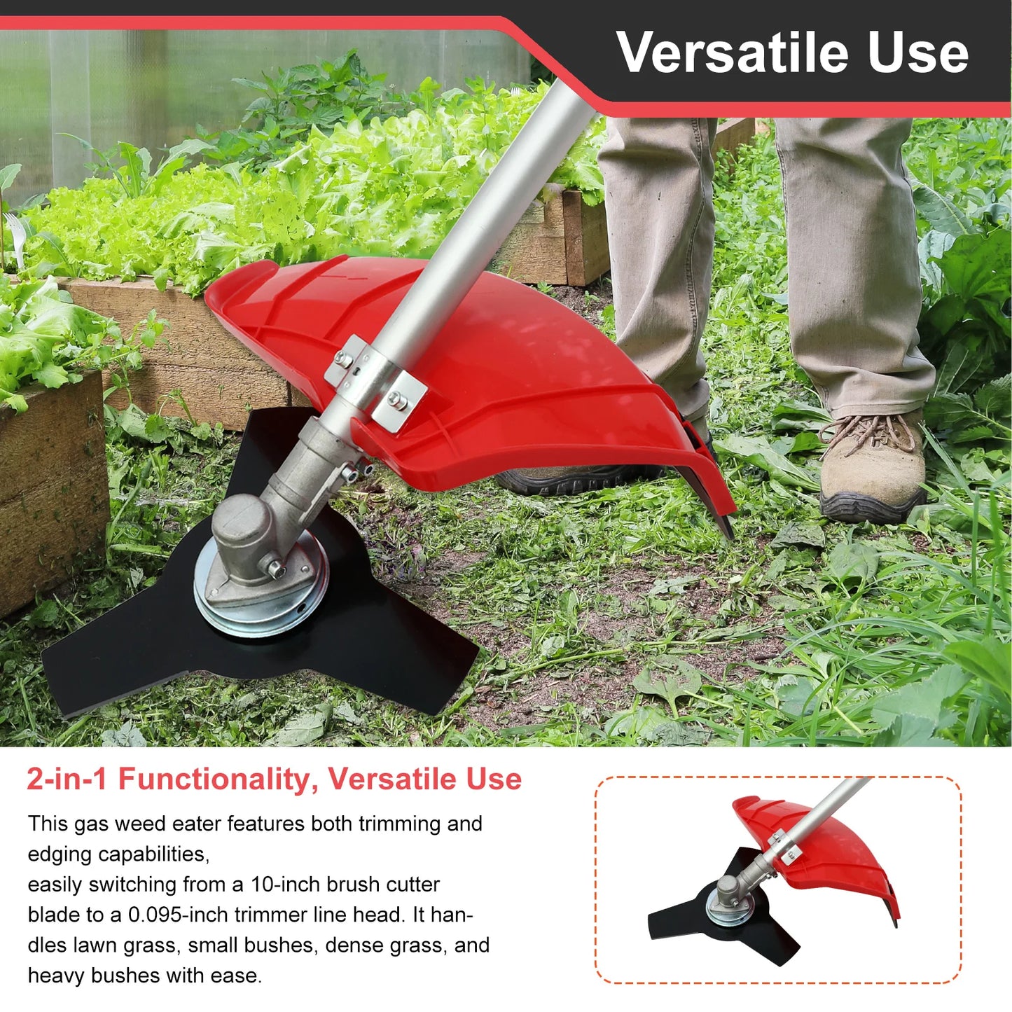 Gas Weed Eater, 4-Stroke, 31cc, 15lb, 13 in Straight Shaft Stringless Trimmer, Weed Wacker, High-Power