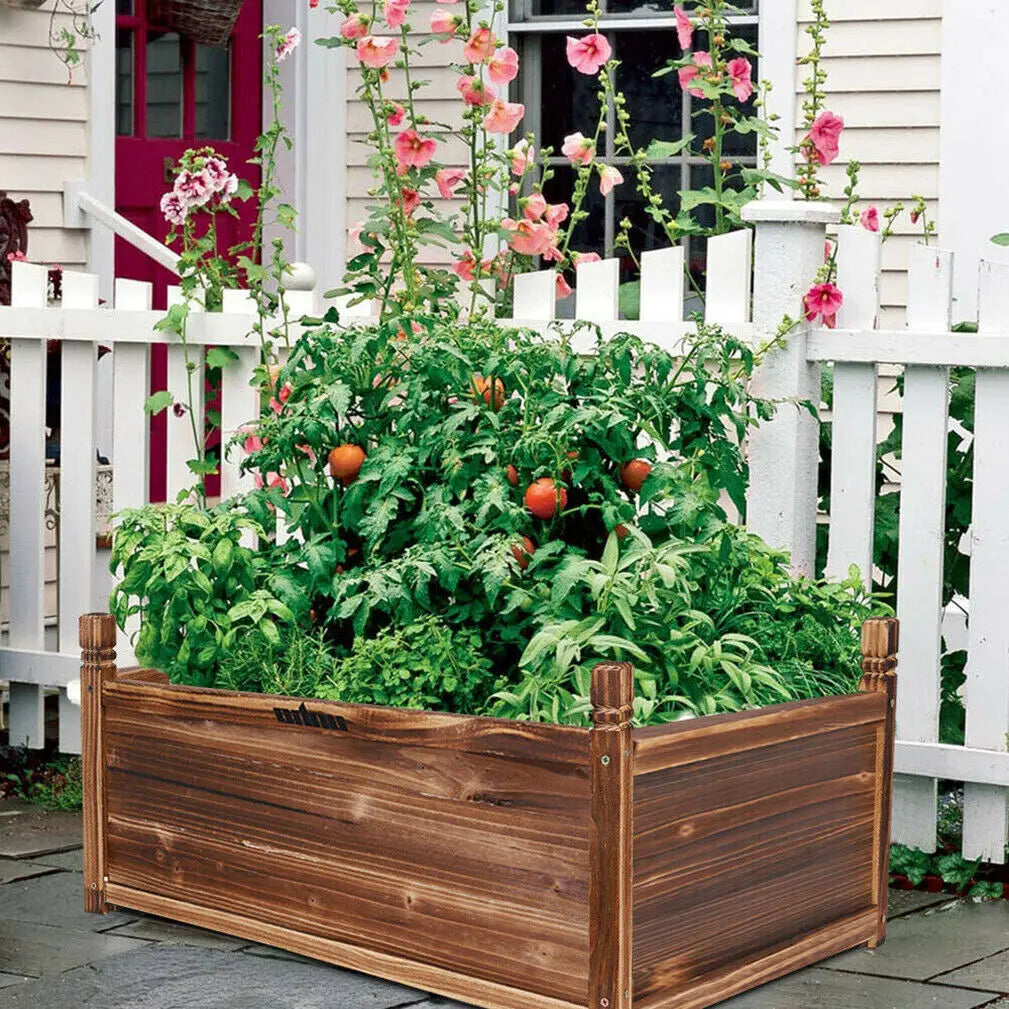 Wood Planter Box, Outdoor Raised Garden Planter Bed for Flowers or Vegetables